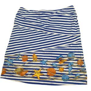 J. McLaughlin Tiered CATALINA Cloth Seashell Skirt Blue Stripe Stretch Size L